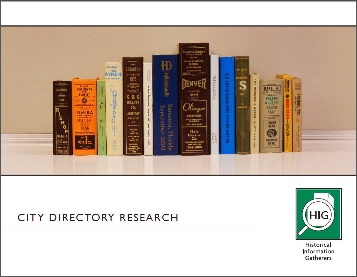 City Directories Historical Information Gatherers